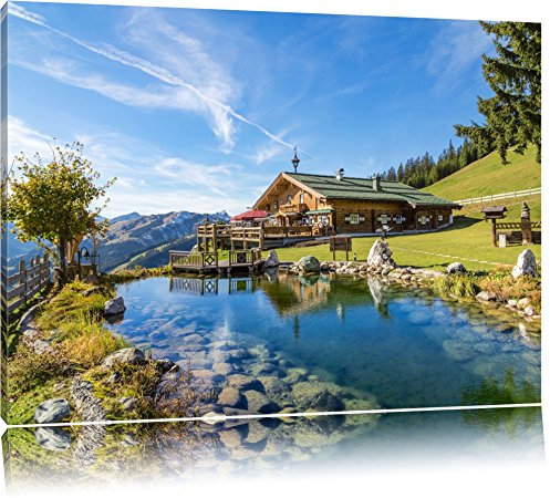 Pixxprint Schönes Haus in den Alpen, Größe: 120x80cm, Leinwandbild, fertig gespannt, Wandbild, Dekoration, Kunstdruck, kein Poster