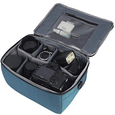 Impermeabile partizione antiurto borse fotocamera reflex imbottito custodia di protezione Inserire DSLR con maniglia superiore e tracolla regolabile per lente DSLR Shot o Flash Light (Blue, L)