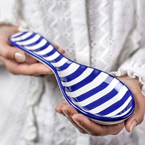 City to Cottage® - Keramik Löffelablage | Blau-Weiß gestreift | Handgemacht | Keramik Geschirr Löffelhalter Küchen Zubehör