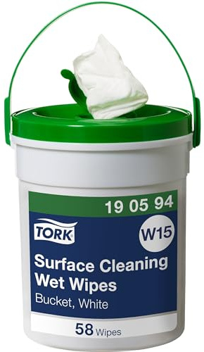 Tork Seau de Lingettes imprégnées pour le nettoyage des surfaces, 190594, 1 x 58 lingettes humides W15, 1 épaisseur, blanc