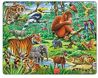 Larsen Puzzles FH24 Pulsierender asiatischer Dschungel, Alter 3–6, Kinder Puzzle, 20 Teile, Spielerisch Lernen & Fantasie, Rahmenpuzzle