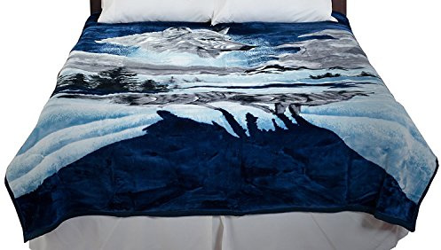 Lavish Home Wolf Blanket - 74x91-inch Printed Winter Wolf Blanket - Plush Thick 7.5lb Faux Mink Queen Throw for Couch, Sofa, or Bed