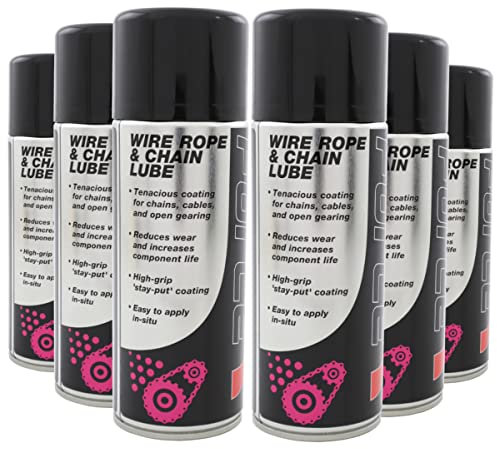 (PACK OF 6) 400ml Wire Rope & Chain Lube - Anti Fling Spray Grease for chains cables, fork lifts tail lifts etcc.