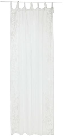 Loberon Gardine Douvaine, weiß | Vorhang mit floralen Stickereien, charmante Bindebändern, lichtdurchlässig, Raumtrenner, Leinen