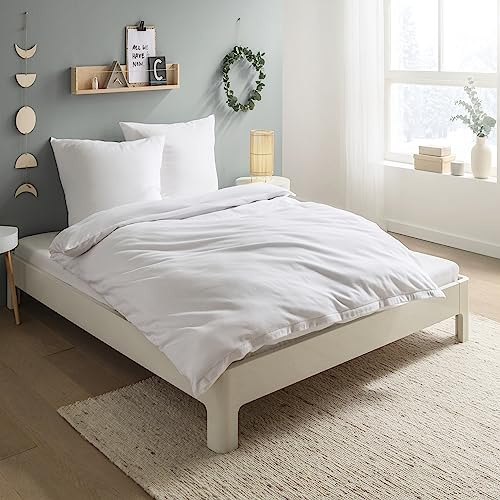 Carpe Sonno Biber Bettwäsche 135 x 200 cm Baumwolle - 2tlg Bettwäsche Winter - Set aus Deckenbezug mit Reißverschluss + Kissenbezug - Flauschige Winter Bettwäsche Flanell - Weiß