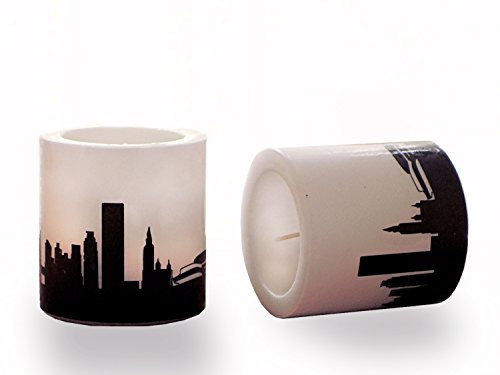 44spaces New York Skyline Kerzen Rund 2 Stück, Dekokerzen Tischkerzen Ohne Geruch, Lange Brenndauer, Tischdeko
