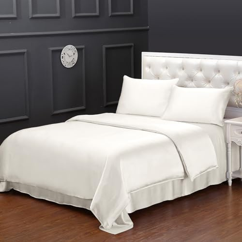 LilySilk Silk Duvet Cover, 19 Momme 100% Pure Mulberry Silk Comforter Cover All Season, Breathable Super Soft Cozy for Double Bed (Ivory, Double 200x200cm)