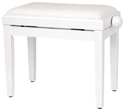Classic Cantabile Pianobank Weiß-Hochglanz - Höhenverstellbar von 47-56cm - Klavierhocker mit Spindelmechanik - Klavierbank Sitzfläche 55 x 32cm - Weißer Klavierstuhl mit Velourbezug, stabil