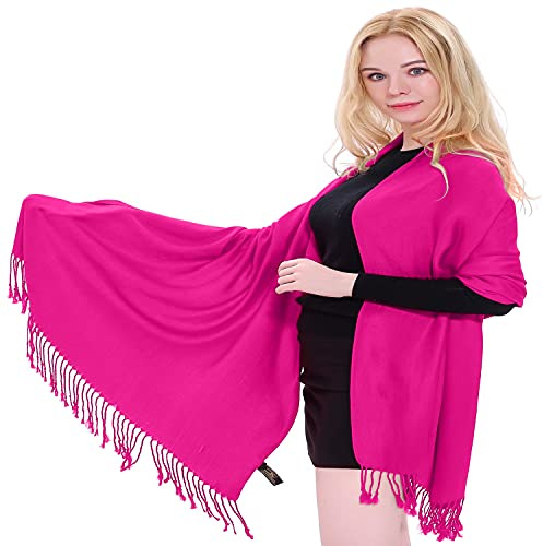 CJ Apparel Hotrosa enfärgad design stola halsduk kuvertduk axelduk andra valet pashmina NY, Hotrosa, En Storlek