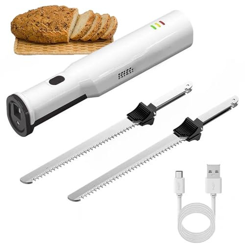 Coltello da Pane Elettrico, Coltello da Pane Elettrico, Coltello da Pane Elettrico Ricaricabile Senza Fili con 2 Lame Seghettate da 8, Rilascio del Grilletto con Blocco di Sicurezza, per Coltello