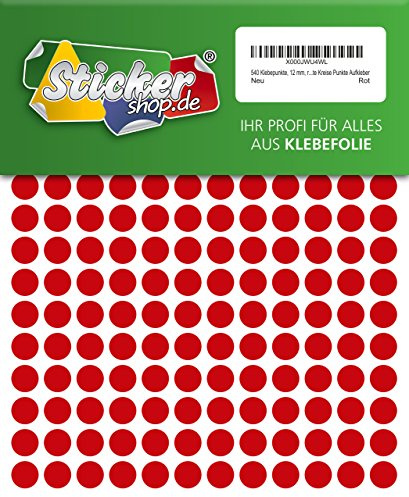 540 Klebepunkte, 12 mm, rot, aus PVC Folie, wetterfest, Markierungspunkte Kreise Punkte Aufkleber