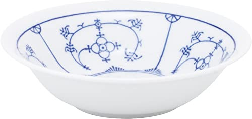 KAHLA 462900A75019H Blau Saks Dessertschale 13 cm | Müslischale mit Strohmuster aus Porzellan | er Petersilienmuster Jägermuster Vintage Kompottschale weiß blau
