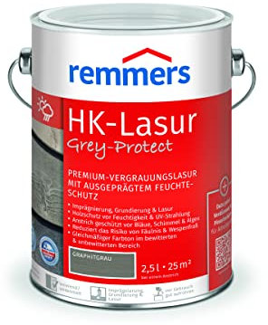 Remmers HK-Lasur 3in1 Grey-Protect graphitgrau, 2,5 Liter, Holzlasur aussen, 3n1: Imprägnierung, Grundierung & Lasur, Holzschutz vor Feuchtigkeit & UV-Strahlung