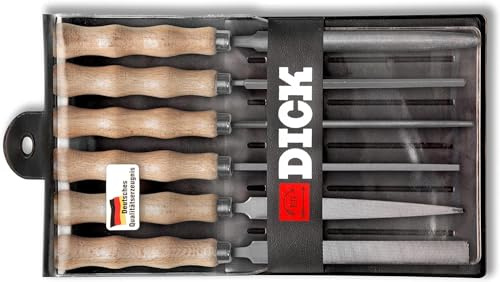 F. DICK Schlüsselfeilensatz 6-teilig (100 mm, Feilen mit Holzgriff, Hieb 2 – für mittleren Materialabtrag, verschiedene Formen, Werkstattfeilen) 11871020