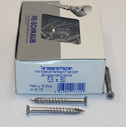 RE-SCHRAUB 5,5 x 50 mm Edelstahl A4 Torx TX 25 Terrassenschrauben rostfrei V4A von 100-1000 Stück wählbar (100)