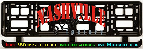 Nashville print factory 100 Stück Nummernschildhalter mit Wunschtext bis 4 Farben im Siebdruck Bedruckt ideal für Autohaus Autohandel Club Verein Car-Tuning