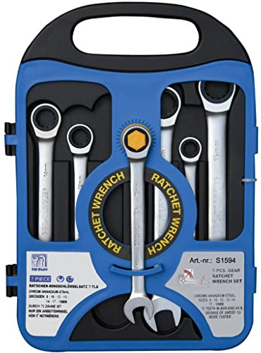 SW-Stål S1594 Gaffelringsnyckel Set 8-19 mm, 7 Delar med Ringspärr