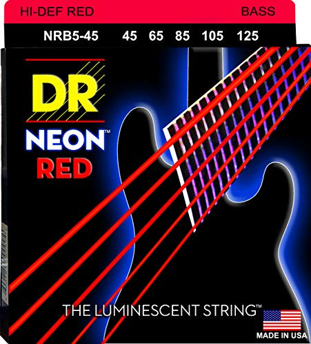 DR strängar Hi-Def Neon Röd Bas Medium 5 Sträng