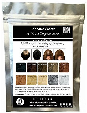 100% Natural Keratin Hair Fibre Refill For Hair Loss - Alopecia & Chemotherapy (100g, Black)