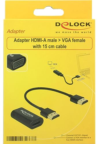 DeLOCK Adaptador, HDMI-A Hembra a VGA Hembra (sin Tornillos) Cable HDMI de 15 cm