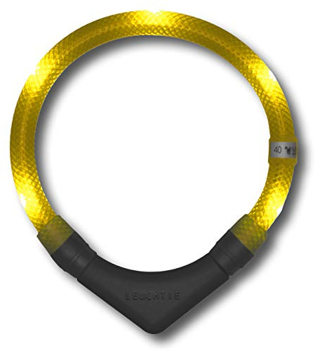 LEUCHTIE® Plus Leuchthalsband Hund batteriebetrieben, wasserdichtes LED Halsband, Hundehalsband Leuchtend mit 100 h Leuchtdauer, enorm hell, Sonnengelb Größe 40