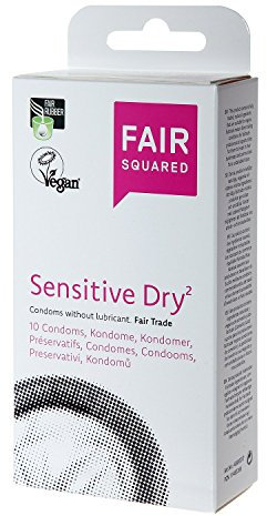 FAIR SQUARED Sensitive Dry Kondome 53 mm 10 Stück – trockenes Kondom für Männer 10er Pack aus fair gehandeltem Naturkautschuk – Kondom trocken gefühlsecht hauchzart