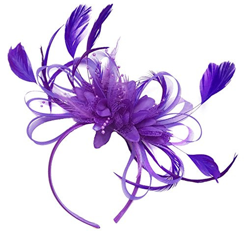 Caprilite lila fjäder hår fascinator pannband bröllop och kungliga Ascot tävlingar damer