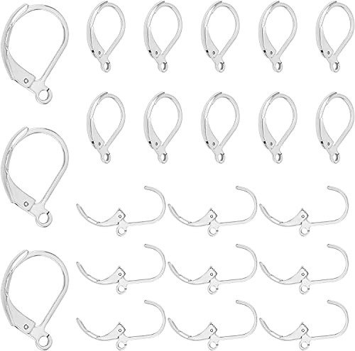 PH PandaHall 100pz Ganci per Orecchini a Leva Ganci Orecchini Monachelle in Acciaio Inossidabile 304, 10x15mm Anello Chiusura Orecchino per Fai da Te Creazione di Gioielli