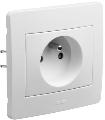 DEBFLEX - DIAM2 - Prise Électrique 2P+T - Prise Murale 16A Complète Avec Sécurité Enfant - Installation Encastrée - Blanche - 85 x 82 x 42 mm