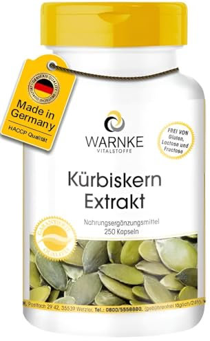 Estratto di semi di zucca 500mg - Con vitamina E e selenio - 250 capsule | Warnke Vitalstoffe - Qualità da farmacia tedesca