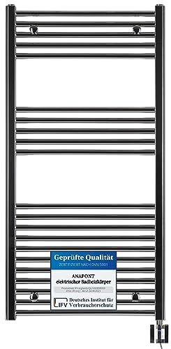 anapont elektrischer Badheizkörper - gerade - Chrom - Timer-Funktion - Handtuchheizkörper - Badheizung elektrisch - Handtuchheizung - Made in Germany (KTX 4, 1175h x 600b)