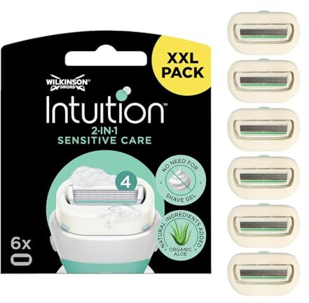 Wilkinson Sword Intuition 2-in-1 Sensitive Care Rasierklingen, Damenrasur, Hauch von Aloe vera, Rasierer für die alltägliche Rasur, 6 Stück