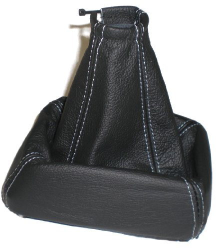 Schaltsack Schaltmanschette Echt Leder Schwarz -Naht Weiss
