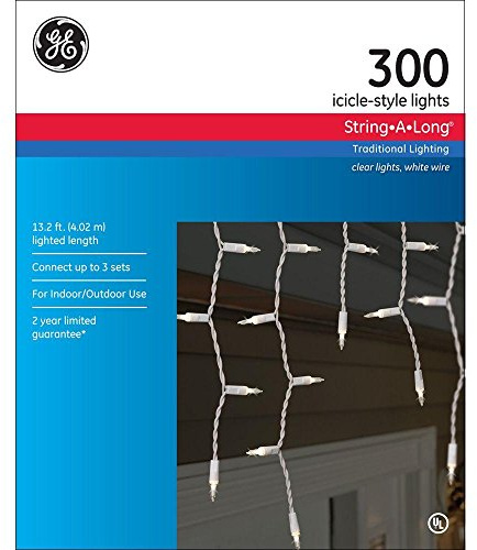 GE 300 Icicle-Style String-A-Long Clear Lights, Indoor or Outdoor