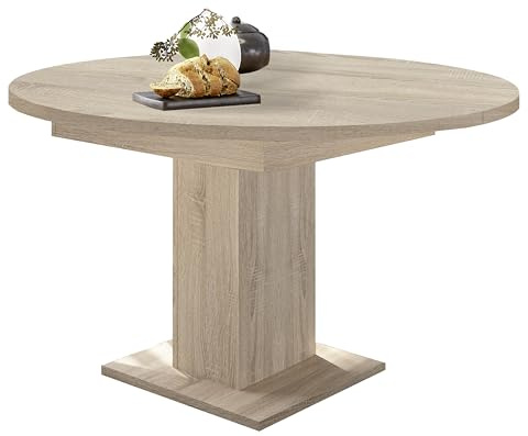 Esszimmertisch rund 120 cm Eiche sägerau ausziehbar
