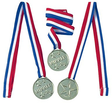 Amscan INT390318 - Medaillen, 12 Stück, Silber, Sterne, Kindergeburtstag, Siegerehrung