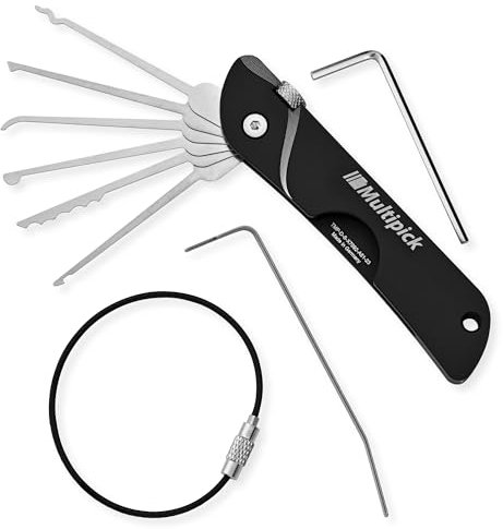 MULTIPICK Taschenmesser Dietrich Set Profi [7 Werkzeuge | Schwarz] Lockpicking Set im Taschenmesserformat - Lockpicking Profi & Anfänger - Picking Tool - handliches Schlüsseldienst Werkzeug