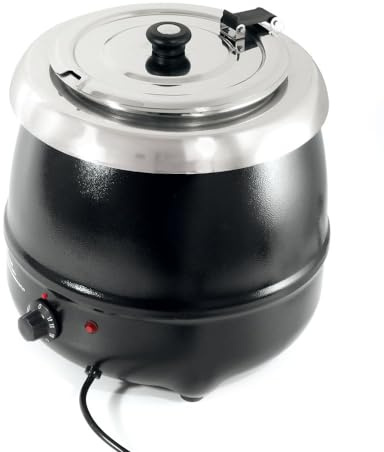 HENDI Suppenkessel, Suppenkocher, Suppenwärmer, Suppenstation, Inkl. Produktschilder magnetisch, 8L, 230V, 435W, ø340x(H)360mm, Edelstahl, Schwarz