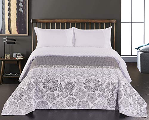 DecoKing 77207 Tagesdecke 220 x 240 cm stahl silber weiß anthrazit Bettüberwurf zweiseitig white steel silver Steppung Alhambra | Bettüberwurf zweiseitig white steel silver Steppung