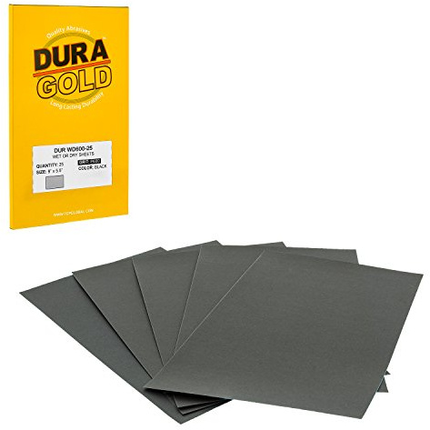 Dura-Gold Premium 600 Grit Wet or Dry Sandpaper Sheets, 5-1/2 x 9, Box of 25 - Car Color Sanding, Detailing, Polishing Automotive, Woodworking Wood Furniture, Metal Finishing, Hand Sand Block Sander