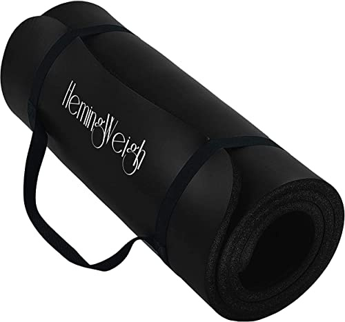 HemingWeigh 1 Inch Extra Thick Non Slip Yoga Mat - Exercise Mats for Home Workouts, Black (70L x 23W)