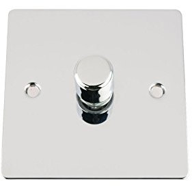 Light Dimmer Switch 1 Gang 2Way 10A -Push On Off 400W -Polished Chrome -Flat