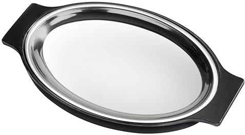 New Star Foodservice 26733 Oval Stainless Steel Sizzling Platter with Insulated Holder, 11.63 x 8, Black