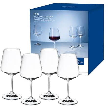 Villeroy & Boch Ovid Copa Vino Tinto Juego De 4 Claro, Apto Para Lavavajillas, Juego Copas De Vino, Set Copas Para Vino, Copas Vino Tinto Cristal Grandes , Vidrio De Cristal