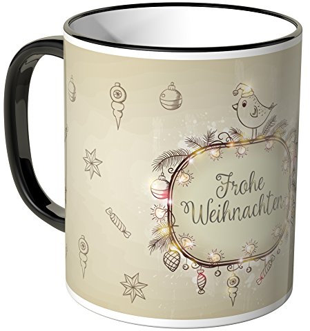 WANDKINGS® Tasse, Schriftzug: Frohe Weihnachten mit vielen kleinen Weihnachtsmotiven - SCHWARZ