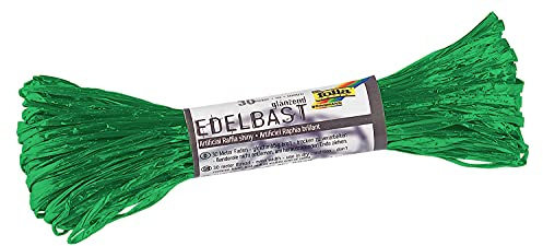 folia 9254 - Raffia Edelbast, 1 Bündel á 30 m in smaragdgrün, Schnur aus glänzender Kunstfaser, ideal zum Basteln, zur Dekoration oder für Gestecke, Sträuße und andere floristische Arbeiten