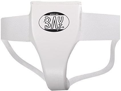 BAY® Damen Tiefschutz LEDER PU Frauen Kinder Tiefschützer Unterleibschutz Unterleibsschutz Suspensorium Budo Kampfsport Kickboxen Muay Thai Thaiboxen TKD Taekwondo Tae Kwon Do Taekwon Handball Erwachsene Kids Junior weiß, XXS XS S M L XL