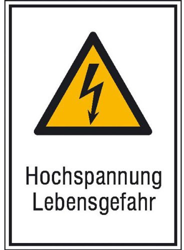 Betriebsausstattung24 Warn-Kombischild Hochspannung Lebensgefahr - Aluminium, geprägt - 13,1 x 18,5 cm - Text und Symbol Schild W012