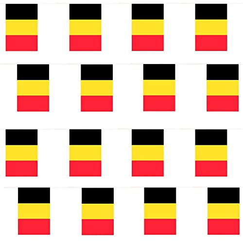 Guirlande de drapeaux belges - 30 mètres de long - 20 cm x 14 cm - 25 drapeaux belges / 10 m - Décorations sportives toutes saisons - Drapeaux européens