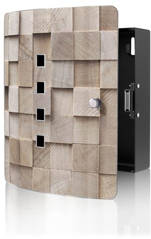 banjado Design Schlüsselkasten aus Edelstahl für 10 Schlüssel - Schlüsselschrank zur Schlüssel Aufbewahrung 24 x 21,5 x 7cm groß mit praktischem Magnetverschluss - Motiv Bauklötze Relief